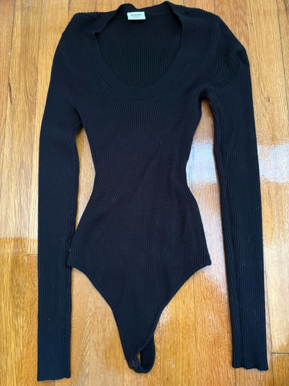 Abercrombie Ribbed Black Bodysuit XS Fitted Long Sleeve Minimal Bodysuit Top